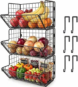 3-Tier Wire Fruit Basket for Kitchen, Countertop & Cabinet Door Organizer (Fits Cabinet Doors ONLY, Not Standard Doors), Heavy Duty Produce Storage Rack