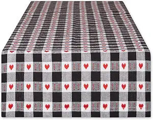 DII Valentine's Day Table Top Collection, Table Runner, 14x72, Dobby Hearts Check