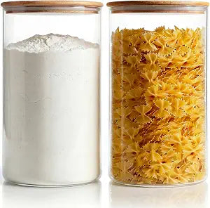 HomArtist Large Glass Flour and Sugar Containers 180oz x2 [Set of 2], Glass Food Storage Containers with Bamboo Lids, Glass Jar with Airtight Lids for Spaghetti Pasta,Rice,Cereal,Candy,Coffee, Oat