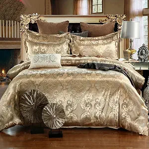 Rose Gold Full Satin Embroidery 3 Piece Duvet Cover Set