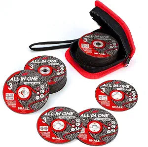 SHALL 25-Pack Cut Off Wheels 3 x 3/8 x 3/64 - Ultra Thin Cutting Wheel with Pouch for Angle Grinder & Cut-Off Tools - Fast Cutting Disc for INOX, Steel, Iron, Non-Ferrous Metal & PVC