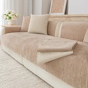 Non Slip Couch Cover, Washable Couch Cover for 3 Cushion Couch Sofa L Sharped Sofa, Cozy Couch Protector Pet Friendly (Khaki,36"x70")