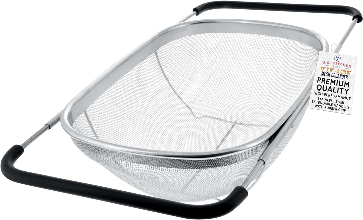 U.S. Kitchen Supply Stainless Steel Colander Strainer - 6-Quart Collapsible