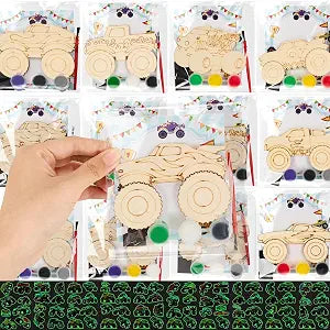 Monster Truck Party Favors, 24 Set Wooden Painting Craft Kit