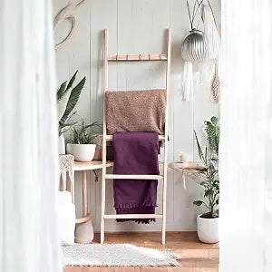 Emir&Odin Blanket Ladder  5 Tier 60 inc Wooden Blanket Ladder, Living Room Home Decor, Wall Decorative Shelves, Livingroom Furniture (Rustic White)
