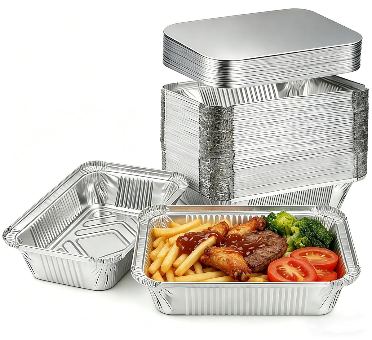 60 Pack Aluminum Pans with Lids (8.5"x6") 2.25 LB Capacity Foil Pans with Lids - 60 Pans and 60 Cardboard Covers - Disposable Food Containers Tin Foil Pans for Baking, Meal Prep,Storage and Freezer