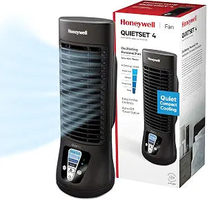 Honeywell QuietSet Personal Table Fan, Oscillating Personal Desk Fan For Bedroom with Quiet Operation, 4 Levels of Power and Sound, Black, HTF210B