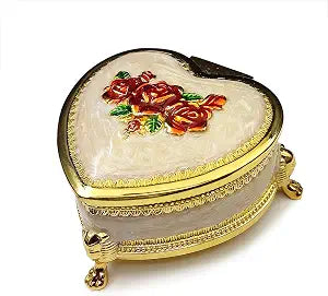 Emboss Alloy Metal Colorful Music Box Wind Up and Golden Movement Music Box for Christmas/Birthday/Valentine's Day (Heart Shaped, Song:Fly Me to The Moon)