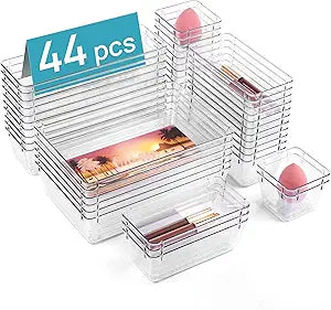 Vtopmart 44 PCS Clear Plastic Drawer Organizers Set, Vanity Organizer Trays