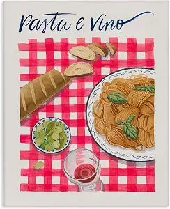 Stupell Industries Pasta Wine Tartan Kitchen, 16 x 20 Inch Canvas Wall Art