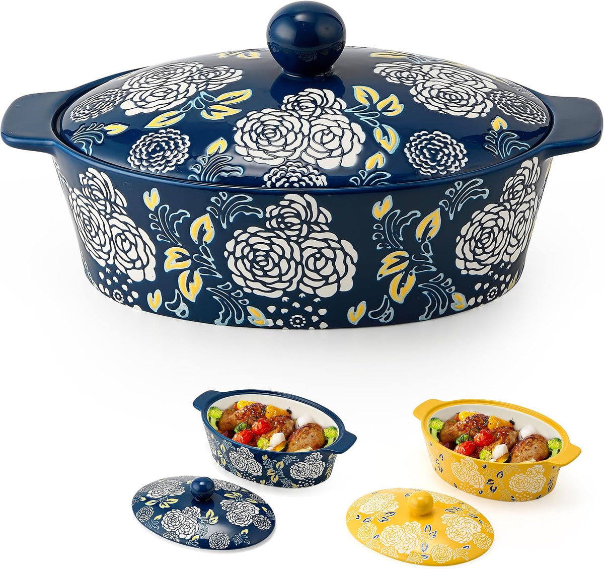 Ceramic Casserole Dish With Lid, Casserole Dishes for Oven, Baking Dish Lasagna Pans For Cooking, Oval Baking Pan, Dutch Oven, Perfect for Bread Baking and Serving, Housewarming, Thanksgiving - Blue