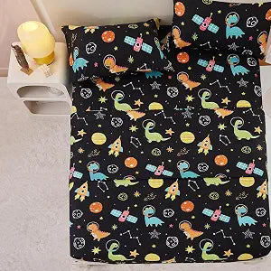 Twin Size Dinosaur Bed Sheets Set Kids Boys Space Mattress Bedsheets