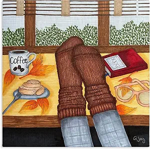 Resting Feet Autumn Cozy Coffee, 24 x 24 Inch Canvas Wall Art