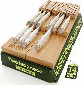 Knife Drawer Organizer - Bamboo In-Drawer Knife Block for 14 Knives  Premium Drawer Knife Organizer Insert, Kitchen Knife Holder for Safe Knife Storage, Compact Kitchen Organization & Drawer Storage