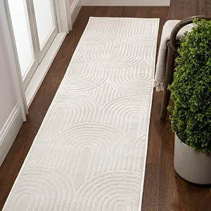 JONATHAN Y Art Deco Striped Arches Runner Rug 2X8 White/Cream, Ariana MidCentury High-Low Two-Tone for Living Room, Bedroom, Kitchen, Easy-Cleaning, Pet-Friendly, Non-Shedding SND100B-28
