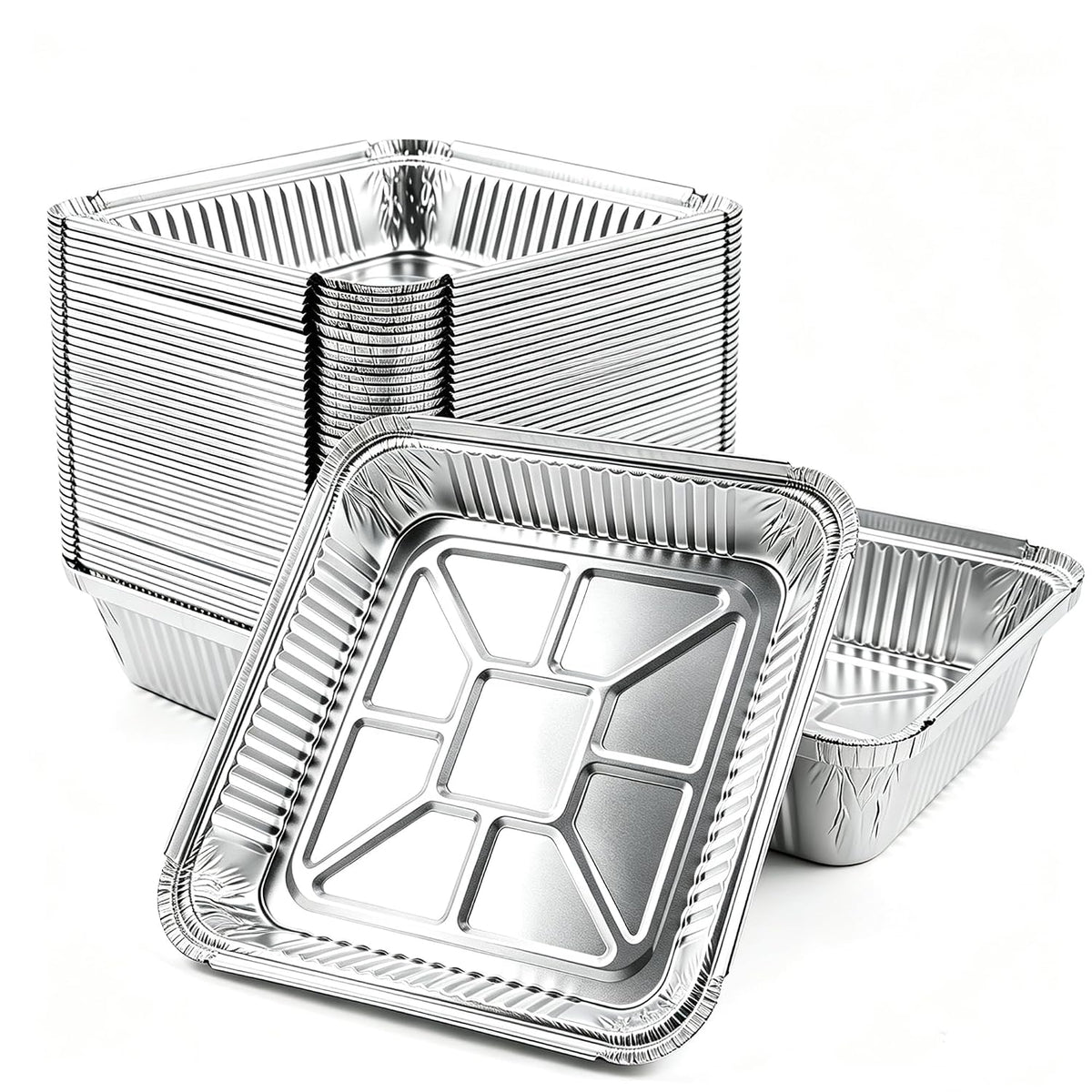 50 Pack 8x8 Aluminum Pans, Disposable Foil Pans, Square Aluminum Foil Tin Baking Cake Pans,Roasting Trays Disposable Food Containers Great for for Baking, Cooking, Heating, Storing, Prepping Food