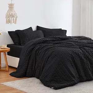 Love's cabin Seersucker Black Queen Comforter Set