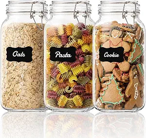 GOSCHE 78oz Glass Jars with Airtight Lids, 3 Pack Square Storage Containers