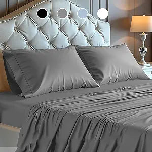 Simple Deluxe Queen Size 4 Piece Sheet, Lightweight Super Soft Easy Care Microfiber - Comfy Breathable, Cooling Bedding Sheets with Deep Pocket, Shrinkage and Fade Resistant, Hotel Luxury, Grey