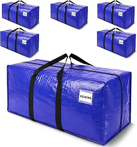 6 Pack Heavy Duty Moving Bags 25 Gallon  Extra Large Moving boxes with Reinforced Wrap-Around Handles & ID Window, Waterproof Storage Bags for Moving, College Dorm, Home Organization  Blue