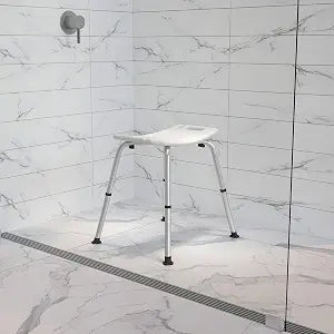 Flash Furniture HERCULES Series Tool-Free and Quick Assembly, 300 Lb. Capacity, Adjustable White Bath & Shower Chair with Non-slip Feet