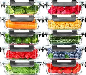 Skroam 10 Pack Glass Meal Prep Containers, 22 OZ Glass Airtight Food Storage Containers with Lids, Pantry Kitchen Storage Containers for Lunch, Food Storage, Meal Prep, Lunch Bento Boxes