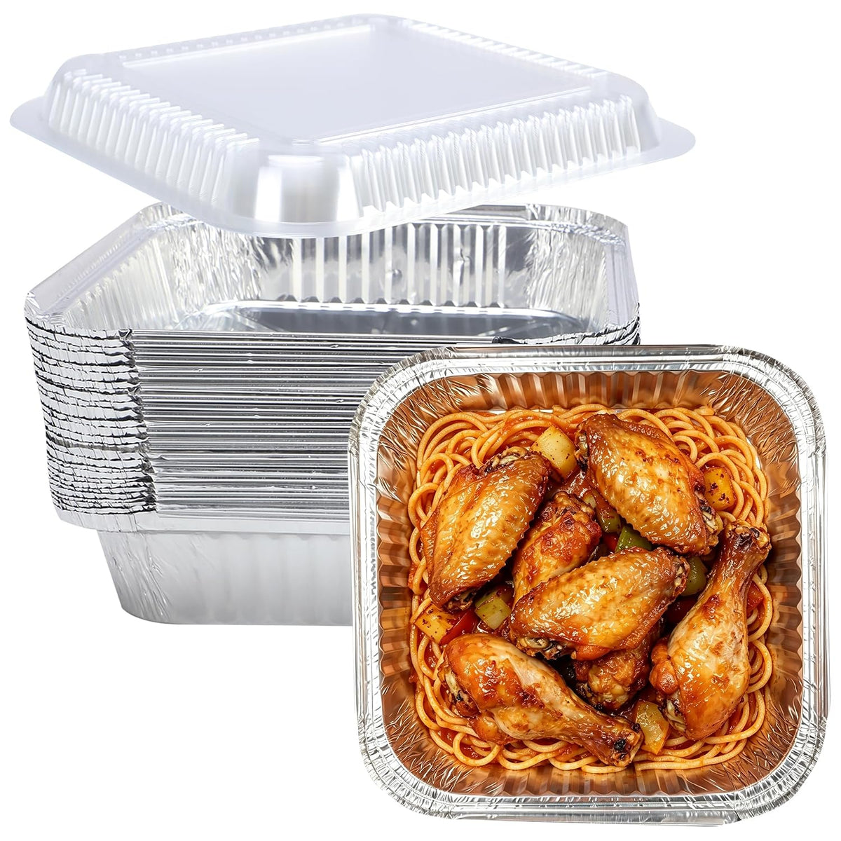 SAITI 8x8 Aluminum Pans with Clear Plastic Lids 35 Pack Foil Pans with Lids