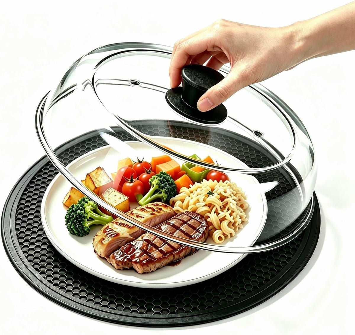 Glass Microwave Splatter Cover, BPA-Free Dishwasher Safe