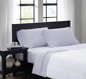 TRULY SOFT Pinstripe White and Navy Polyester 3-Piece Twin XL Sheet Set, Stripe Themed, for Men and Women, Oeko-TEX Certified Confidence