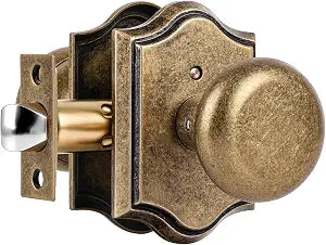 Antique Brass Door Knobs Interior with Lock, Vintage Privacy Antique Door Knobs Round Door Handles for Bedroom Bathroom, Zinc Alloy, 1 Pack