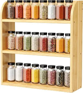 ROMGUAR CRAFT 3 Tier Bamboo Spice Rack Countertop or Wall Mounting, Natural
