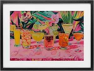 Tropical Pink Cocktail Party, 14 x 20 Inch Framed Print Under Glass