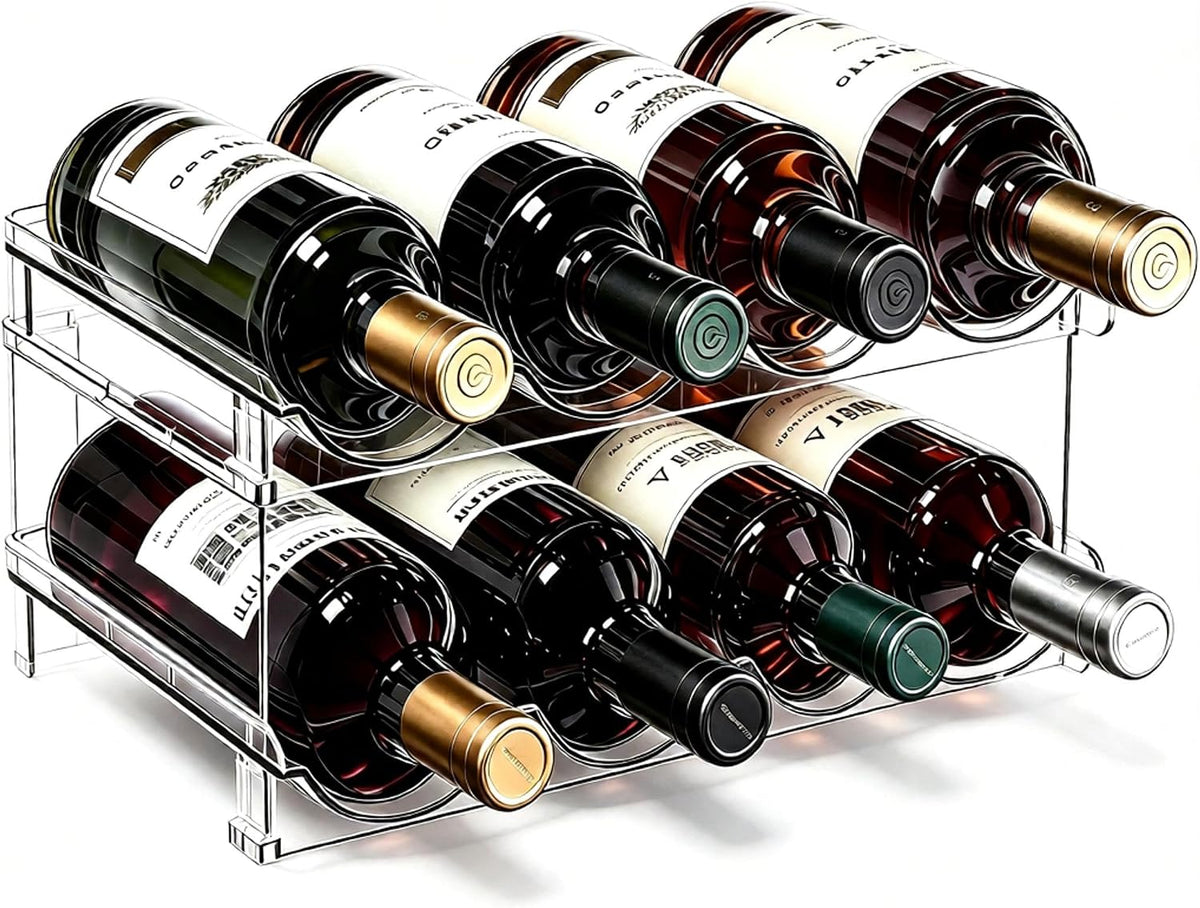 Plastic Stackable Wine Rack, Water Bottle Organizer, 2 Tier Hold 8 Bottles
