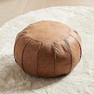 Louis Donn Unstuffed Moroccan Ottoman Pouf Cover, Waterproof Handmade Faux Decor Storage Solution, Footstool Pouffe Cover Replacement Balcony Indoor 21dia Chestnut Brown, ONLY Cover