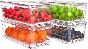 Fruit Storage Containers for Fridge with Pull-Out Organizer Bins, 4 pack