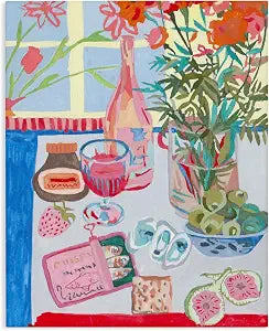 Red Blue Table Setting Still Life, 16 x 20 Inch Canvas Wall Art