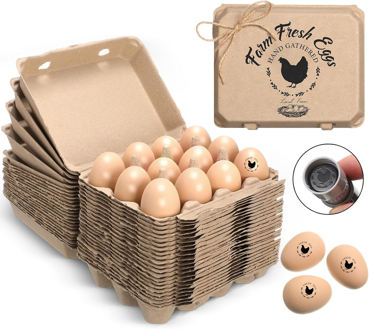 Fullhawl 24 Pack Square Egg Cartons Paper Pulp Bulk with Stamper, 3 * 4