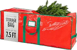 Christmas Tree Storage Bag - Stores 7.5 Foot Artificial Xmas Holiday Tree, Durable Waterproof Material, Zippered Bag, Carry Handles. Protects Against Dust, Insects and Moisture (Red)