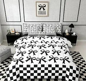 jejeloiu Black Ribbon Bow 7 Piece Bedding Set for Kids