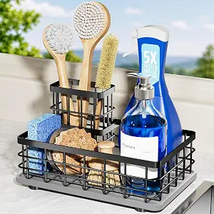 Extra Large Sink Caddy with Drying Stone, Sponge & Brush Holder for Kitchen