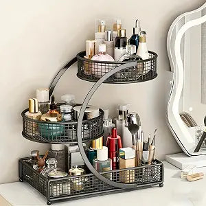 Makeup Organizer Countertop for Vanity, 3 Tier Bathroom Bedroom Counter Skincare Organizer Cosmetic Display Shelf Vanity Accessories for Women Multi-Purpose Metal Storage Rack for Home, Office