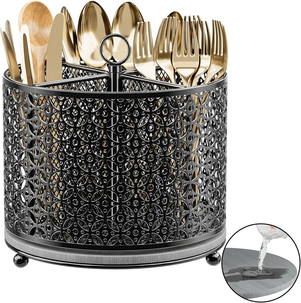 360 Rotating Kitchen Utensil Holder - Large Silverware Caddy Fast-Drying