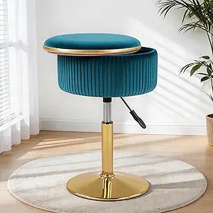 LITZFUR Adjustable Vanity Stool, Swivel Vanity Chair with Storage, Blue