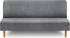 ANARACHON Armless Futon Slipcover, Furniture Protector Without Armrests, Futon Bed Cover, LeatherLook Stretch with Elastic Bottom for Jackknife Sofa Bed (01-LightGray, M)