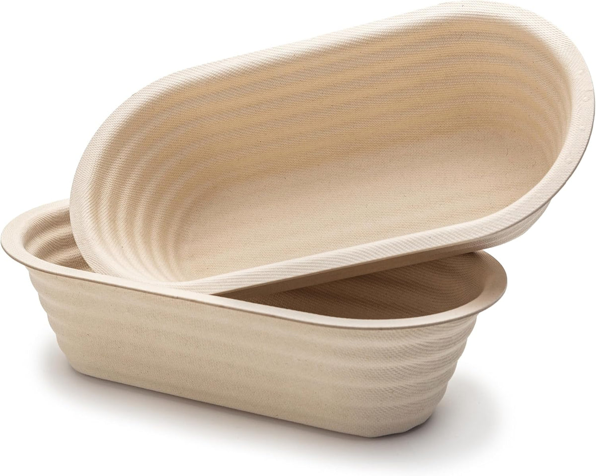 Brod & Taylor Banneton Batard 10'' Proofing Basket for Sourdough & Artisan Bread Baking - Stackable, Made From Bamboo & Sugarcane Pulp (2-Pack)