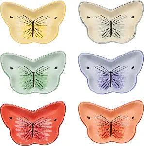 Now Designs Meadow Butterfly Shaped Ceramic Pinch Bowl Set, Soy Sauce Dish, Set of 6