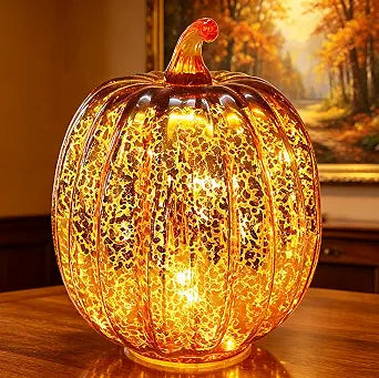 Fall Decorations for Home,Mercury Glass Pumpkin Lights with Timer(Gold)
