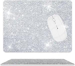 Luxury Glitter Mouse Pad  Silver Diamond Sparkle, Non-Slip Bling Desk Mat for Laptop & Gaming, 9.5x7.9in