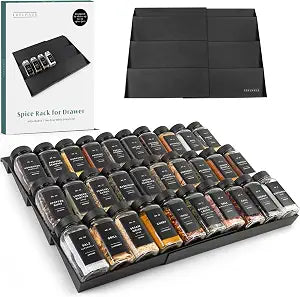 EDELHAUS Spice Drawer Organizer, Expandable Spice Rack for Drawer Black