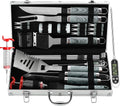 grilljoy 24PCS BBQ Grill Tools Set with Meat Thermometer and Injector - Extra Thick Stainless Steel Fork, Spatula& Tongs - Complete BBQ Accessories in - Perfect Grill Gifts for Father's Day